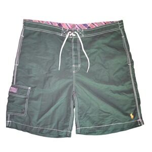 Polo Ralph‎ Lauren XL Green Swim Trunks Shorts Plaid Lined Pocket